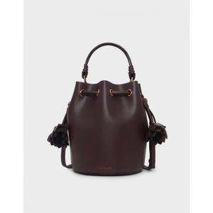 Charles & Keith Brown Floral Tassel Bucket Bag